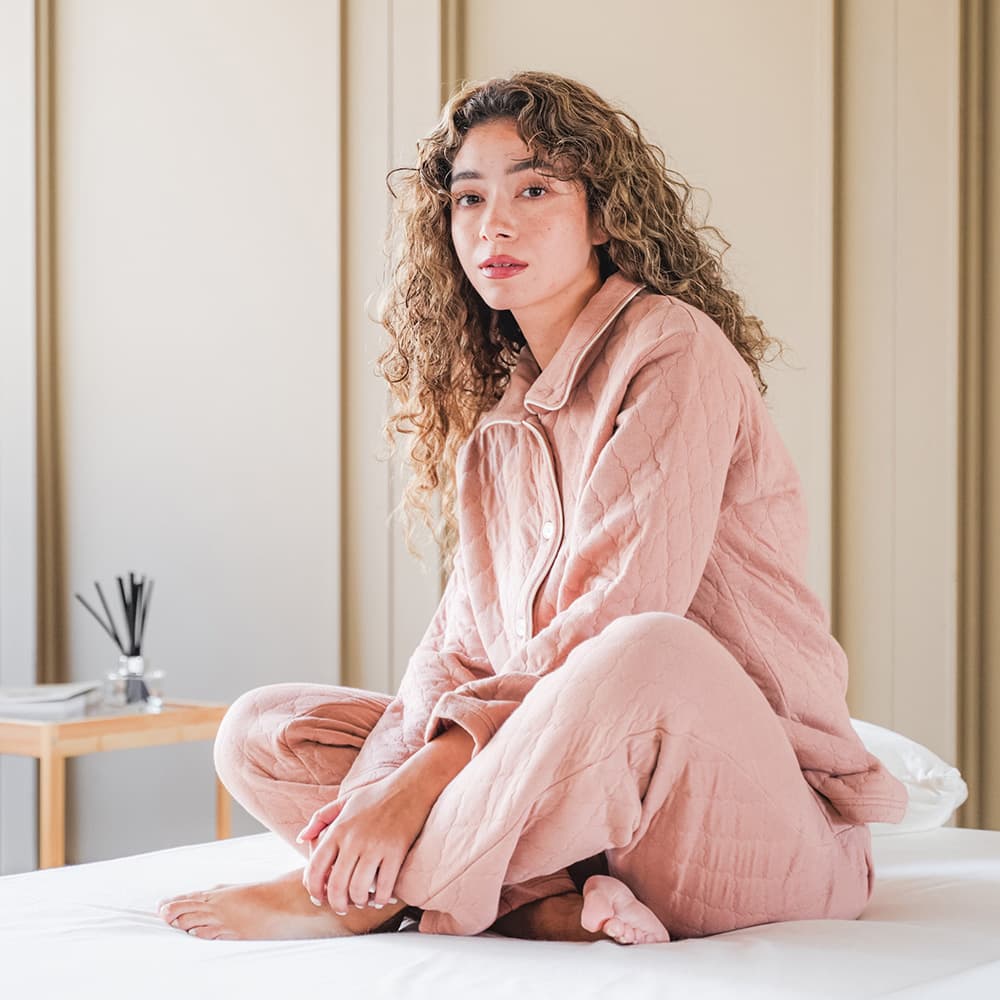 長袖前開き2way ネックパジャマ