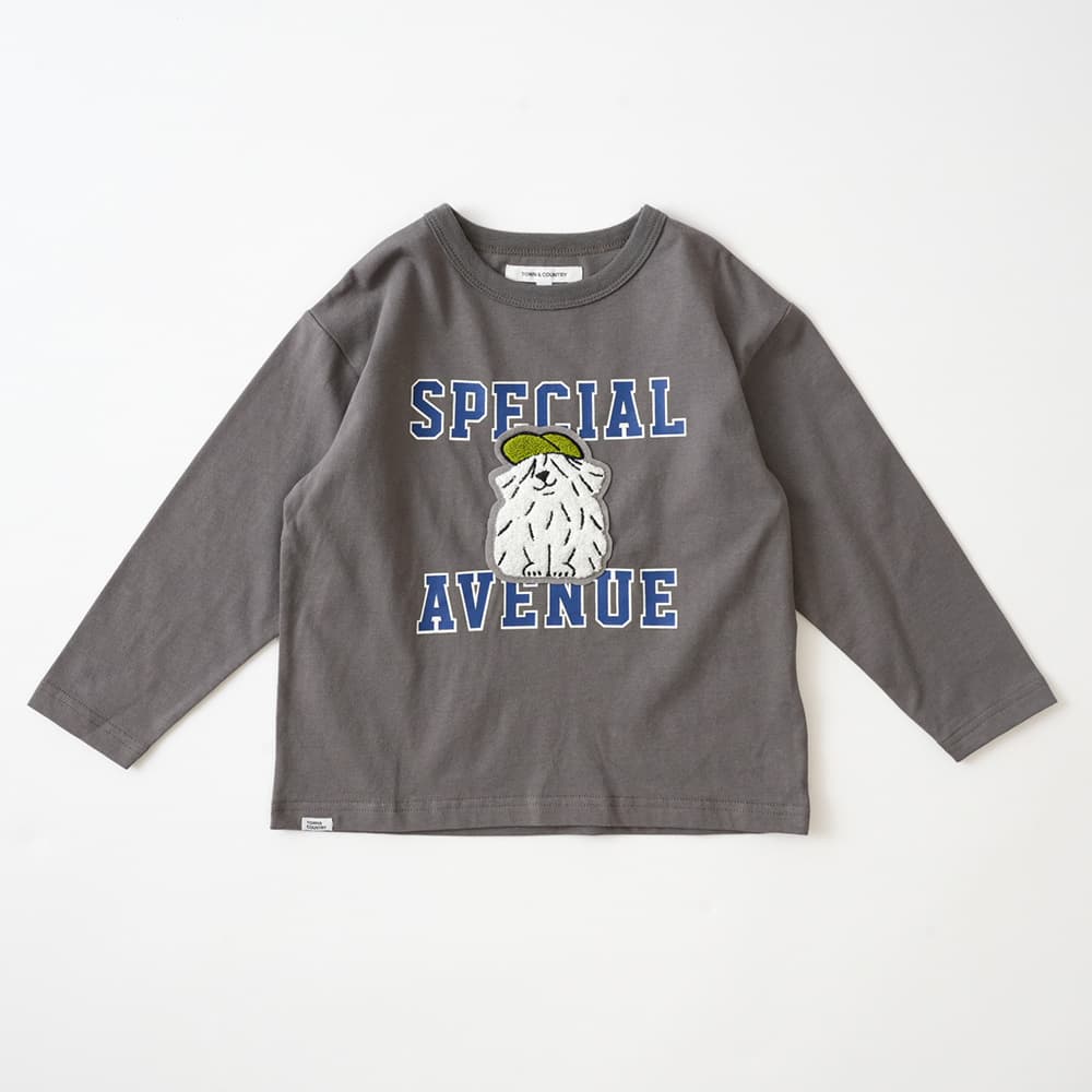 サガラ刺繍アップリケいぬTシャツ