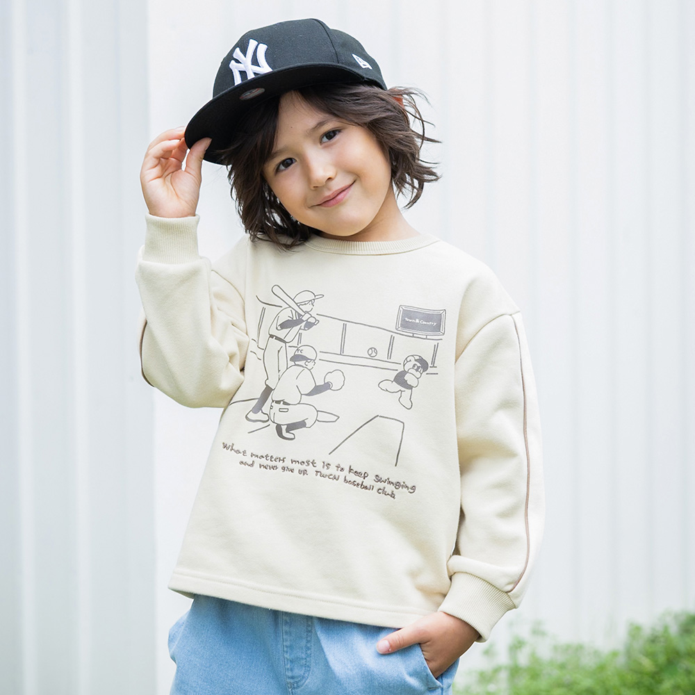 袖ライン切替プリントトレーナー